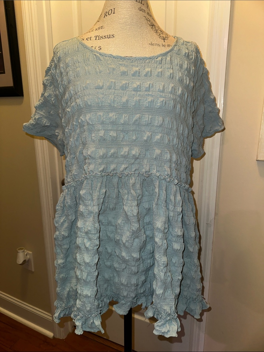entro Light Blue Textured Peplum Tunic